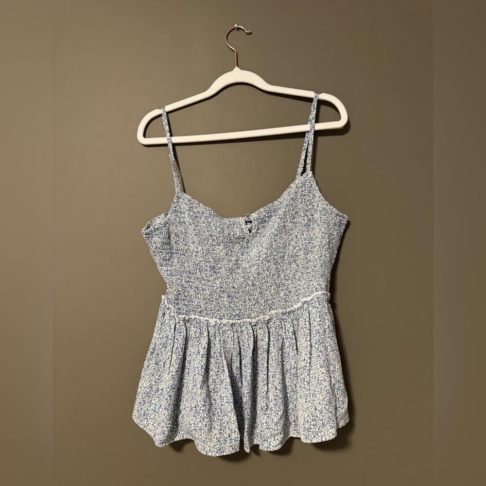 Pink Lily Blue Floral Smocked Tank Size M